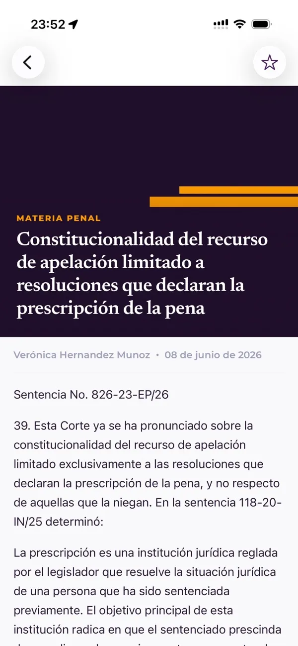 La Corte Dice app: reading a criterion from a ruling